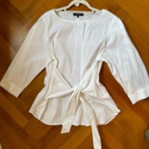 Lafayette 148 Stretch Cotton White Blouse with Tie - NWOT - 14